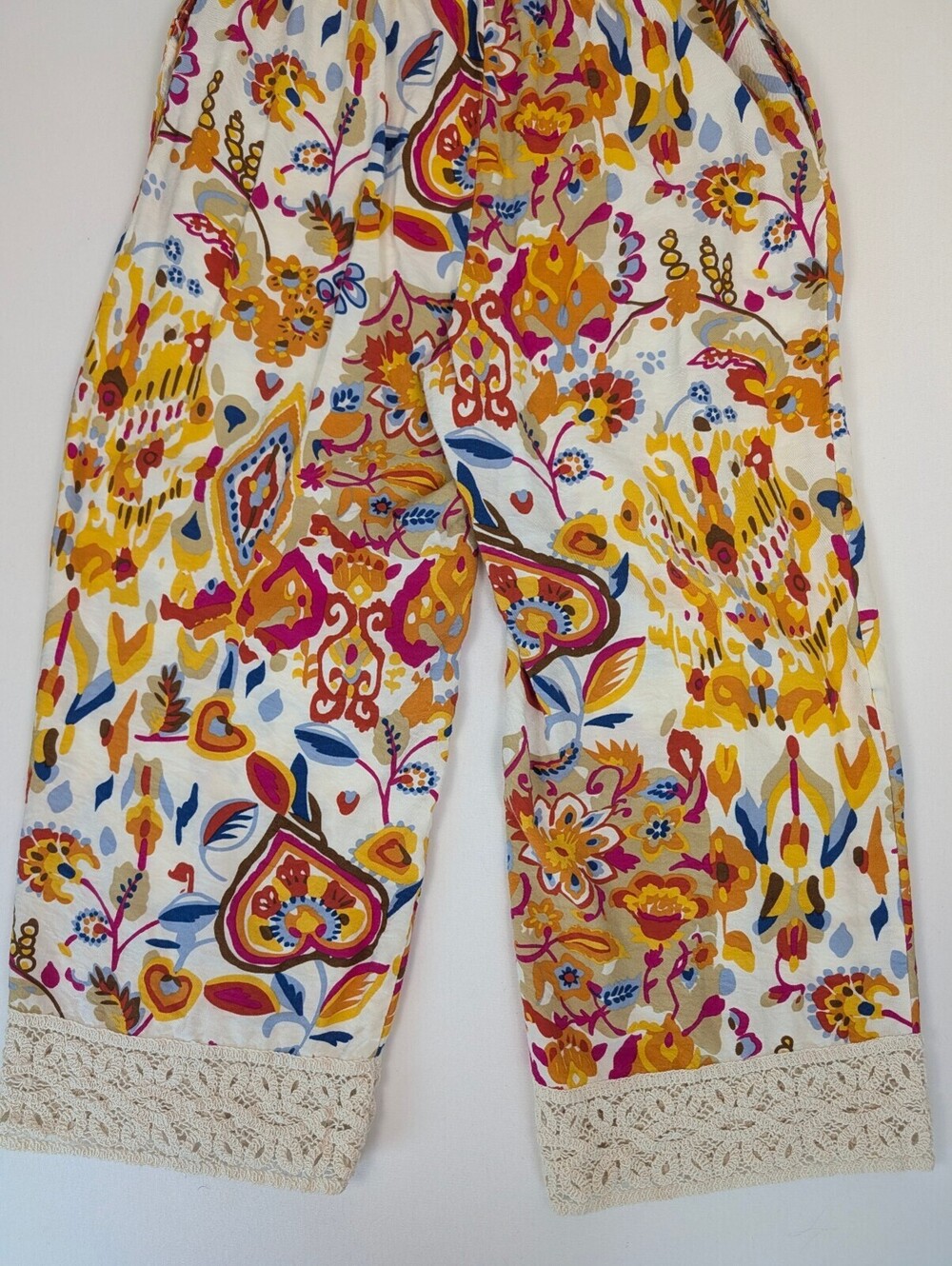 Rachel Zoe Women's Floral Wide Leg Pants with Lace Trim Size M - Picture 2 of 5